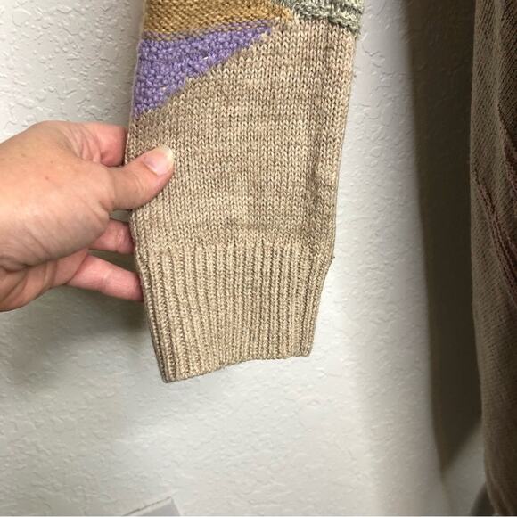 Lauren Ralph Lauren tan pink southwestern open long wool blend cardigan L/XL - Picture 13 of 16